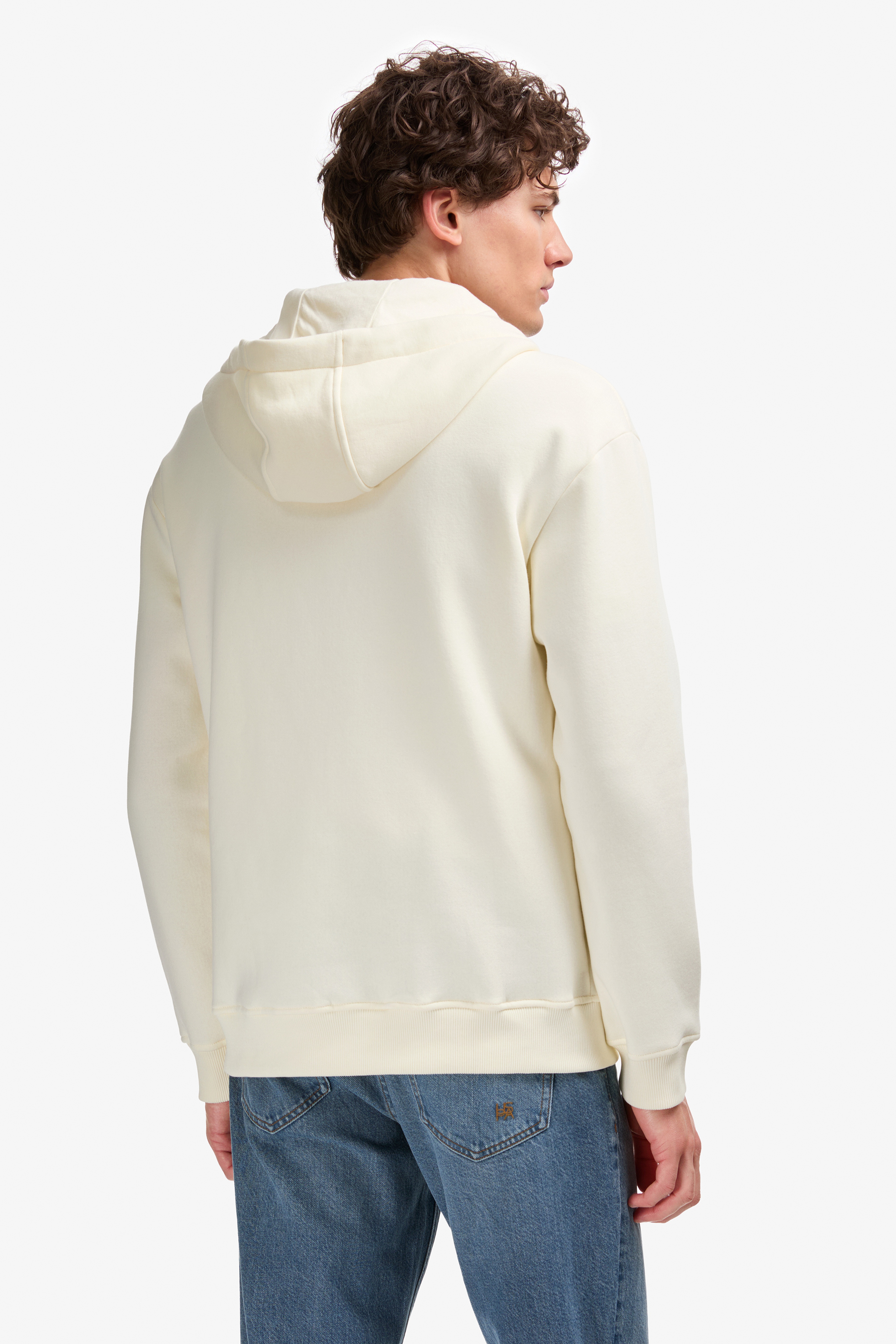 Erkek Comfort Fit Fermuarlı Kapüşonlu Krem Örme Hırka