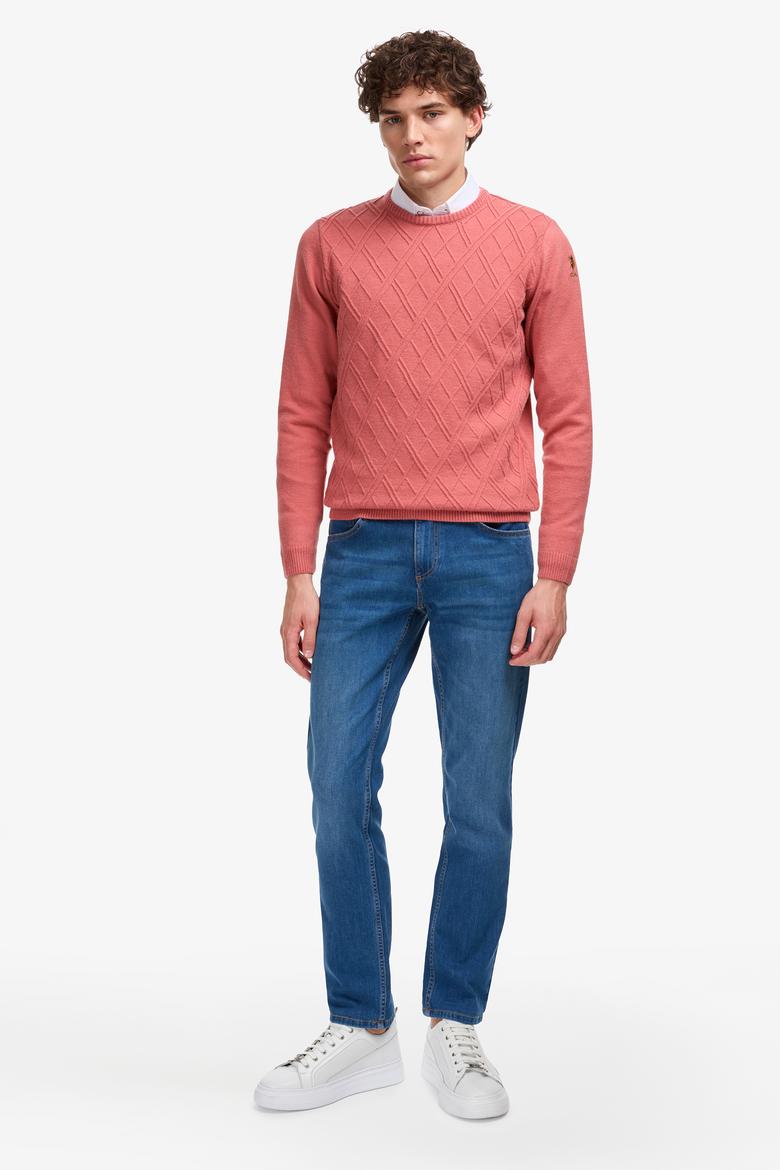 Erkek Regular Fit Bisiklet Yaka Gül Kurusu Kazak - 50314974005