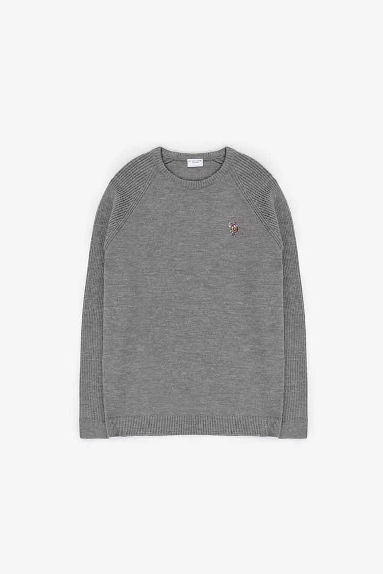 Erkek Regular Fit Bisiklet Yaka Gri Kazak - 50314983042