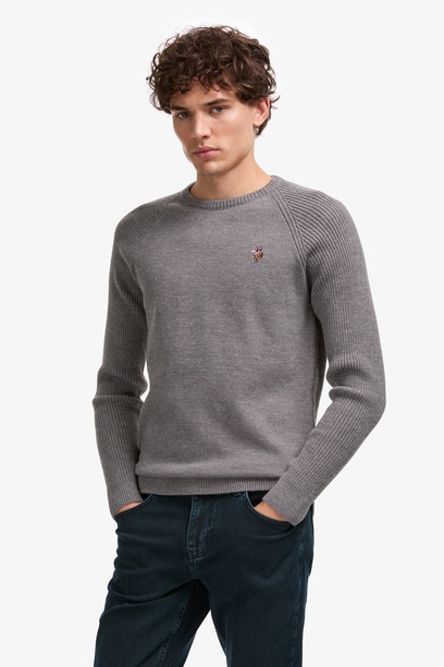 Erkek Regular Fit Bisiklet Yaka Gri Kazak