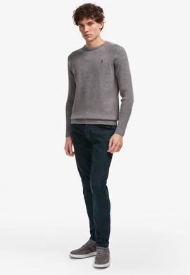 Erkek Regular Fit Bisiklet Yaka Gri Kazak - 50314983042