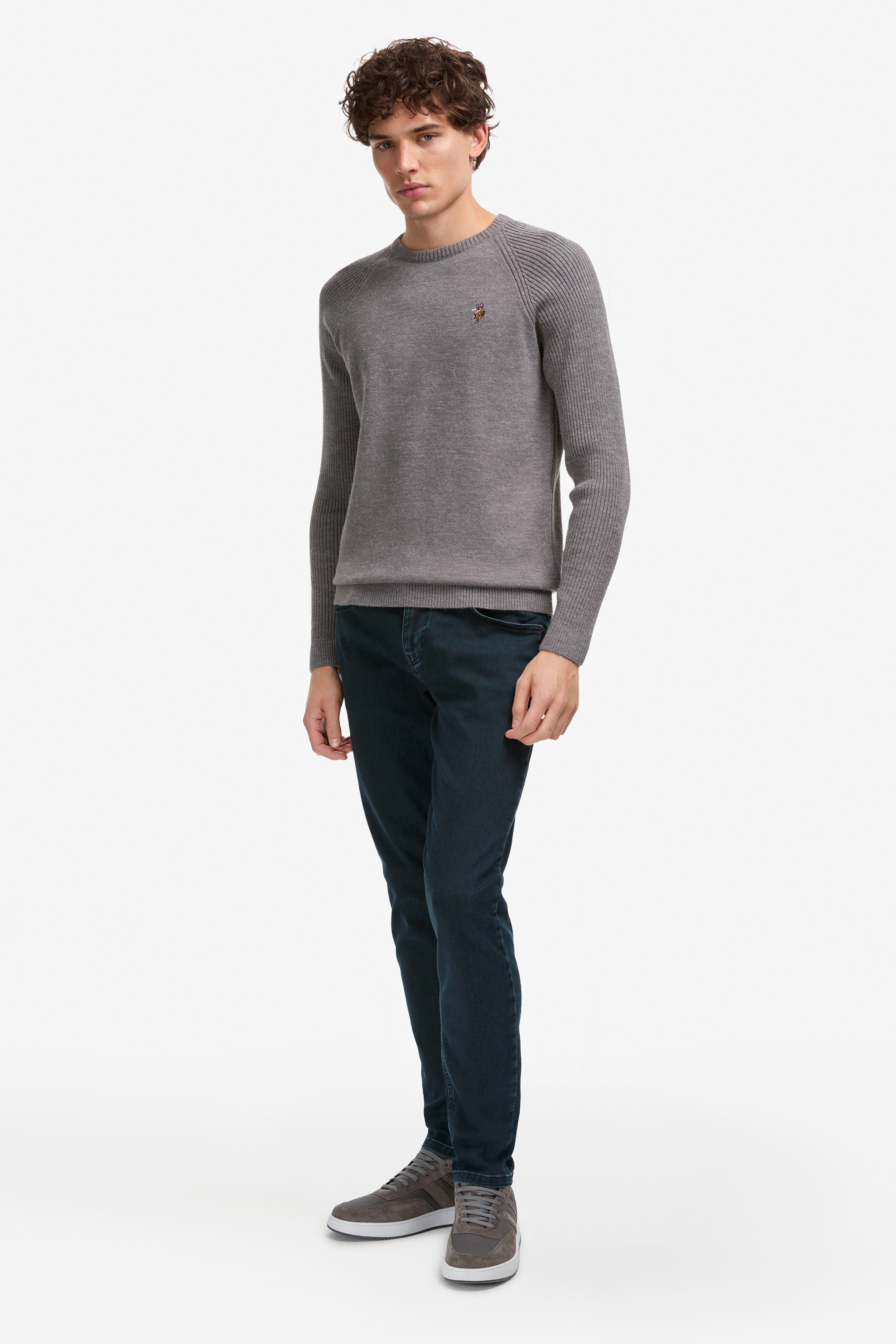 Erkek Regular Fit Bisiklet Yaka Gri Kazak - Image 4