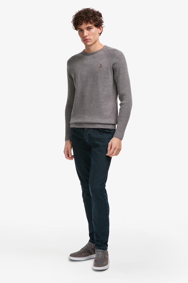 Erkek Regular Fit Bisiklet Yaka Gri Kazak - 50314983042