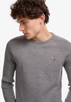 Erkek Regular Fit Bisiklet Yaka Gri Kazak - 50314983042