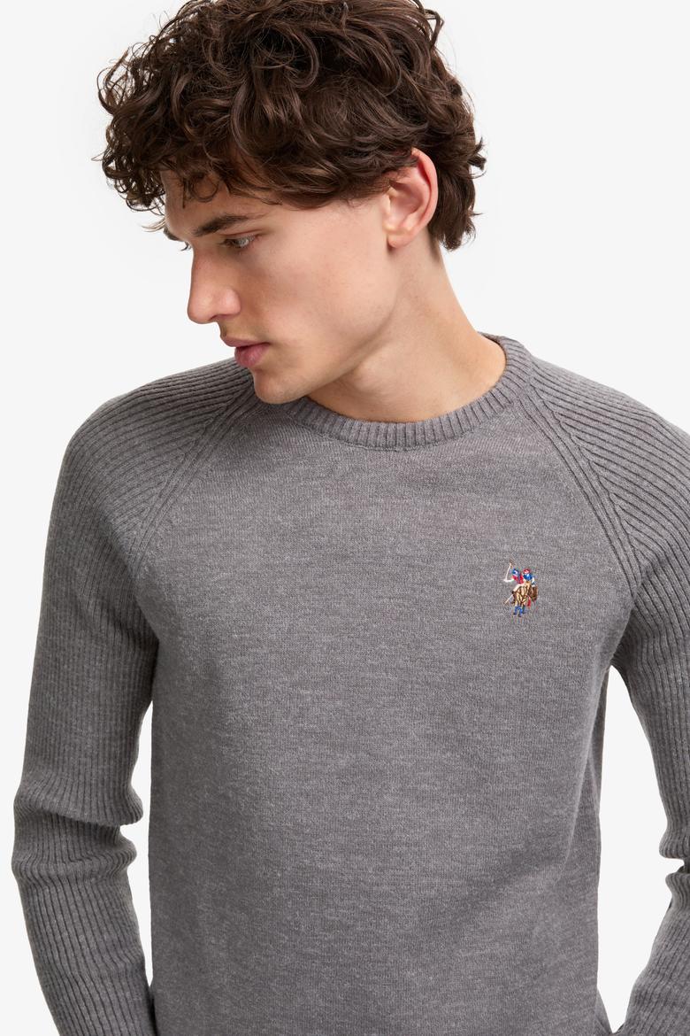 Erkek Regular Fit Bisiklet Yaka Gri Kazak - 50314983042