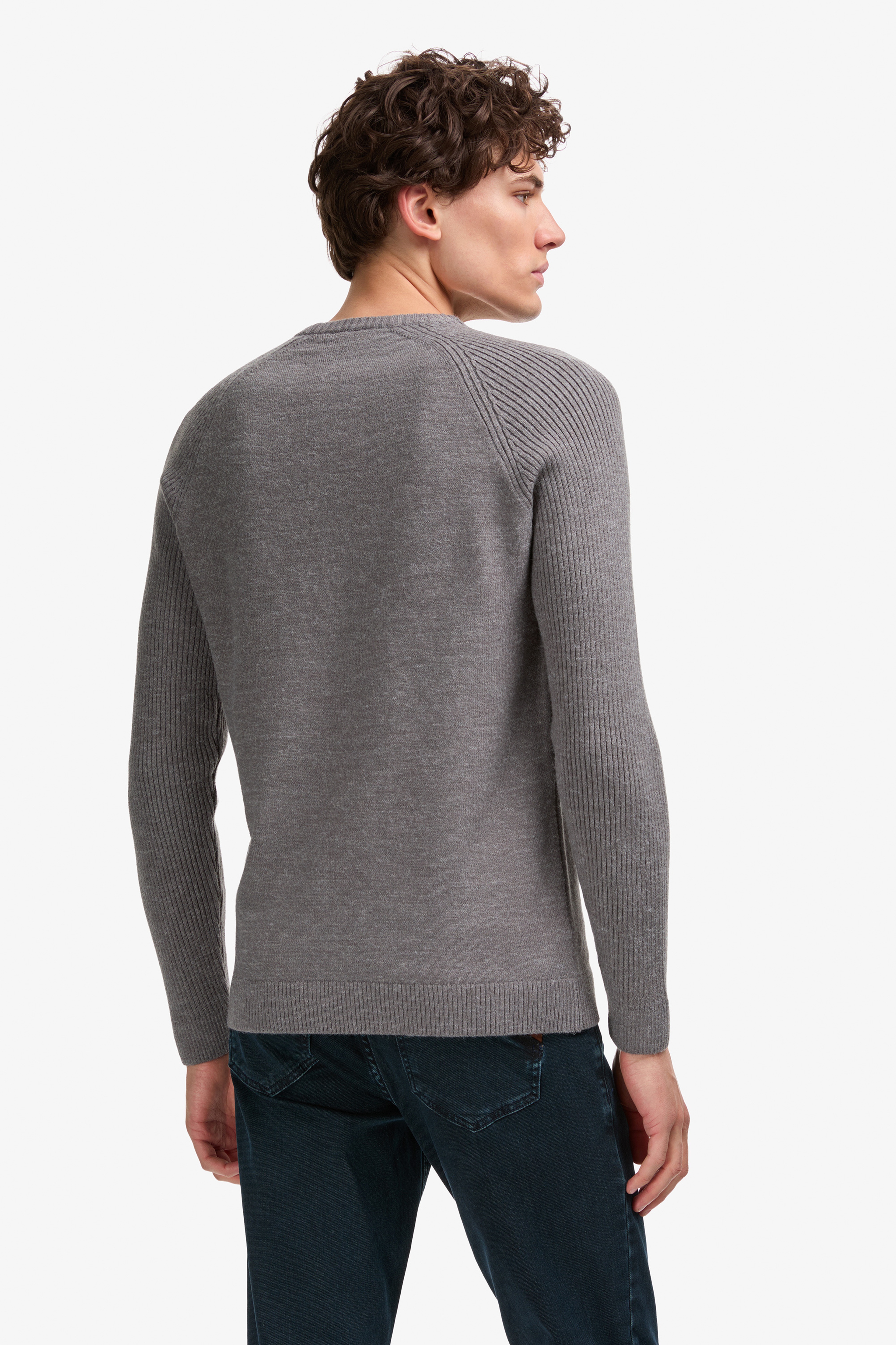 Erkek Regular Fit Bisiklet Yaka Gri Kazak - Image 5