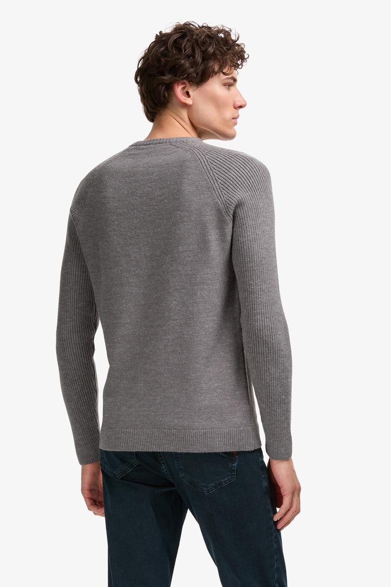 Erkek Regular Fit Bisiklet Yaka Gri Kazak - 50314983042