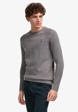 Erkek Regular Fit Bisiklet Yaka Gri Kazak - 50314983042