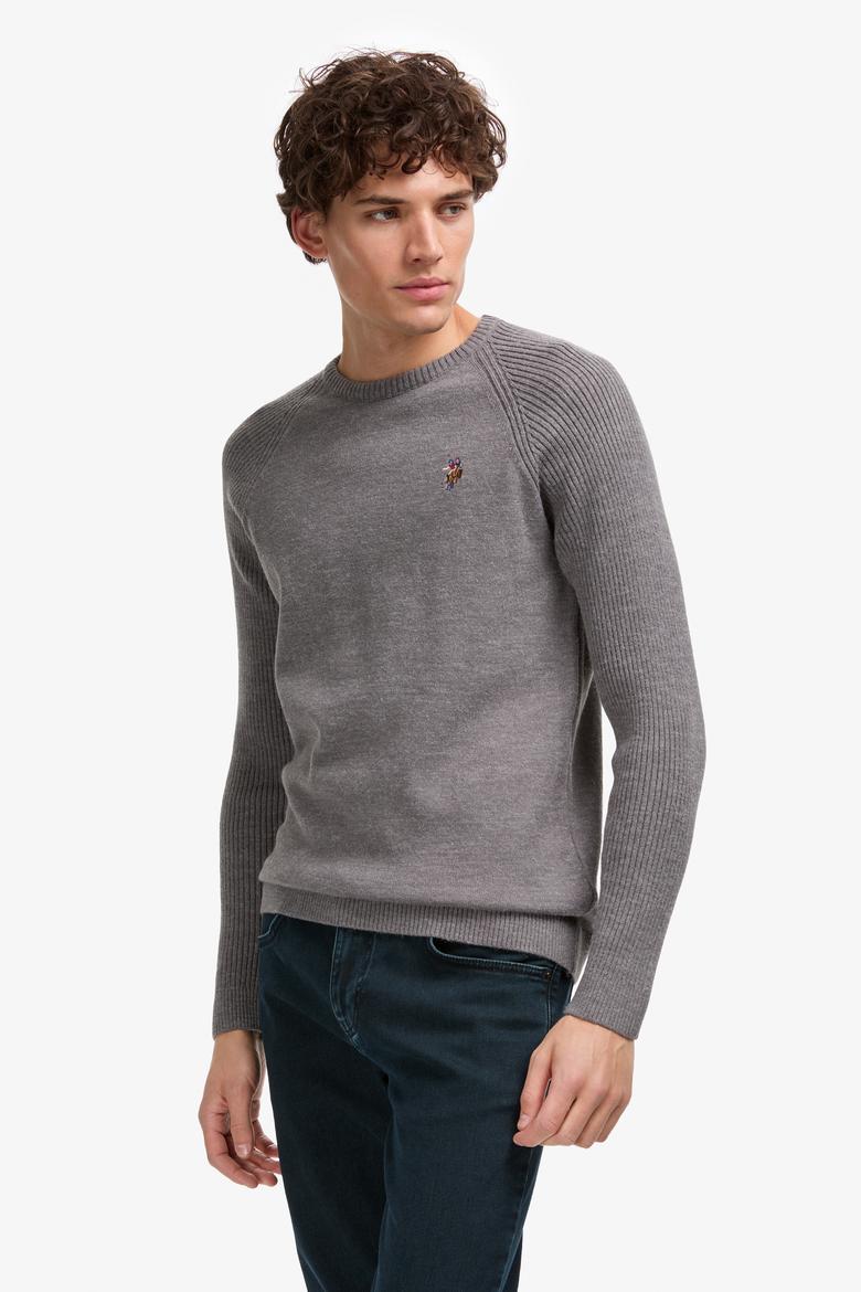 Erkek Regular Fit Bisiklet Yaka Gri Kazak - 50314983042