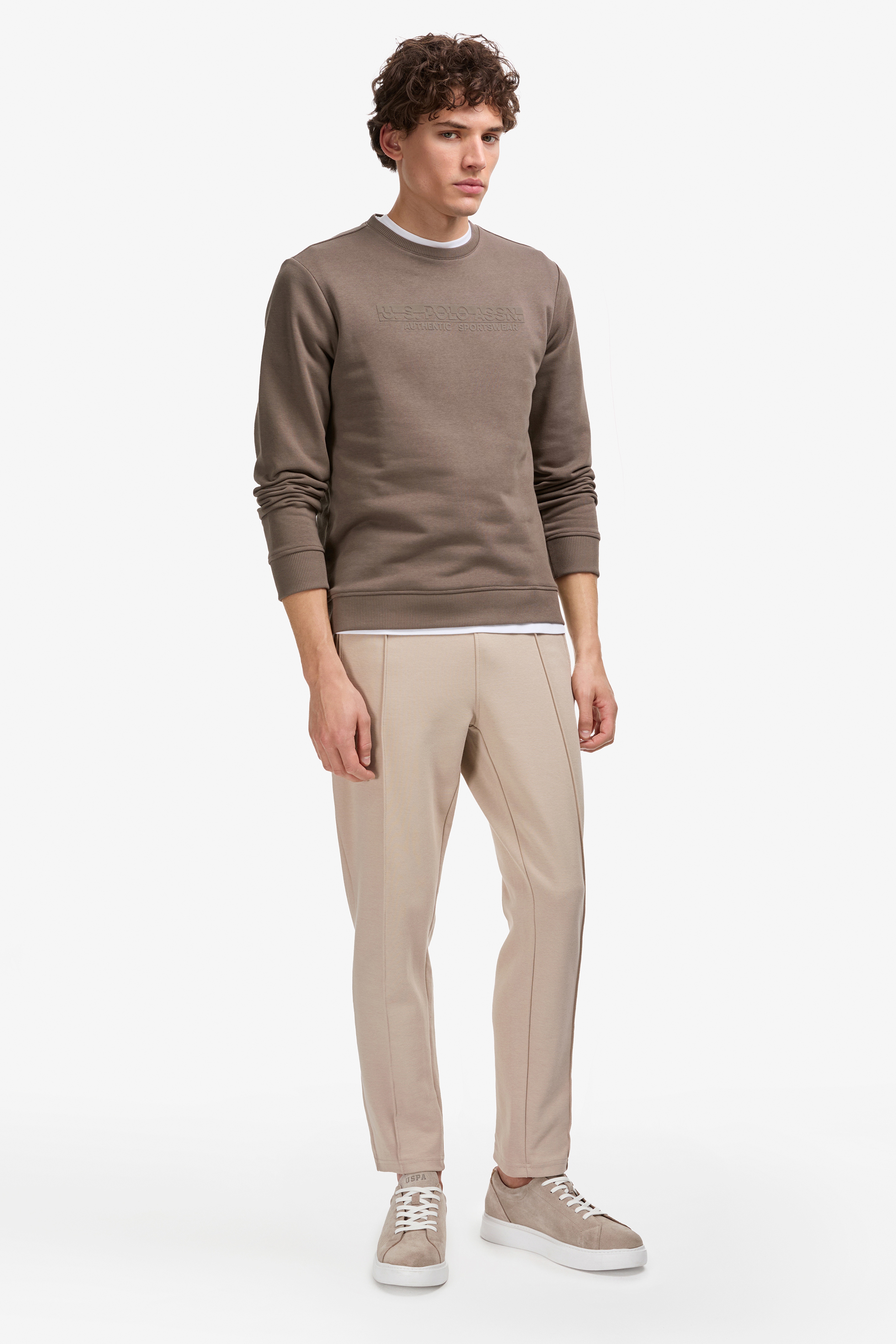 Erkek Regular Fit Bisiklet Yaka Vizon Sweatshirt - Image 4