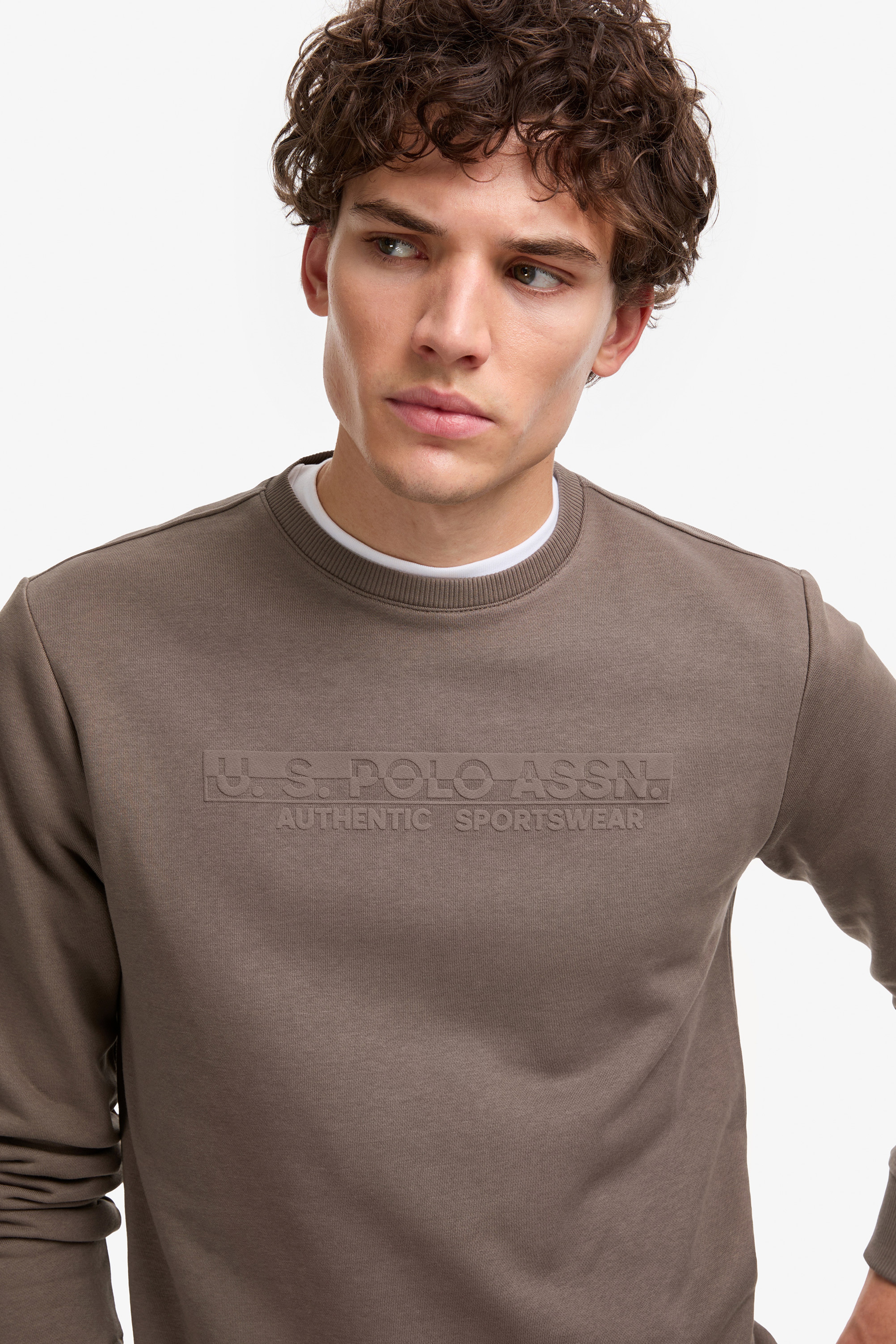 Erkek Regular Fit Bisiklet Yaka Vizon Sweatshirt - Image 2
