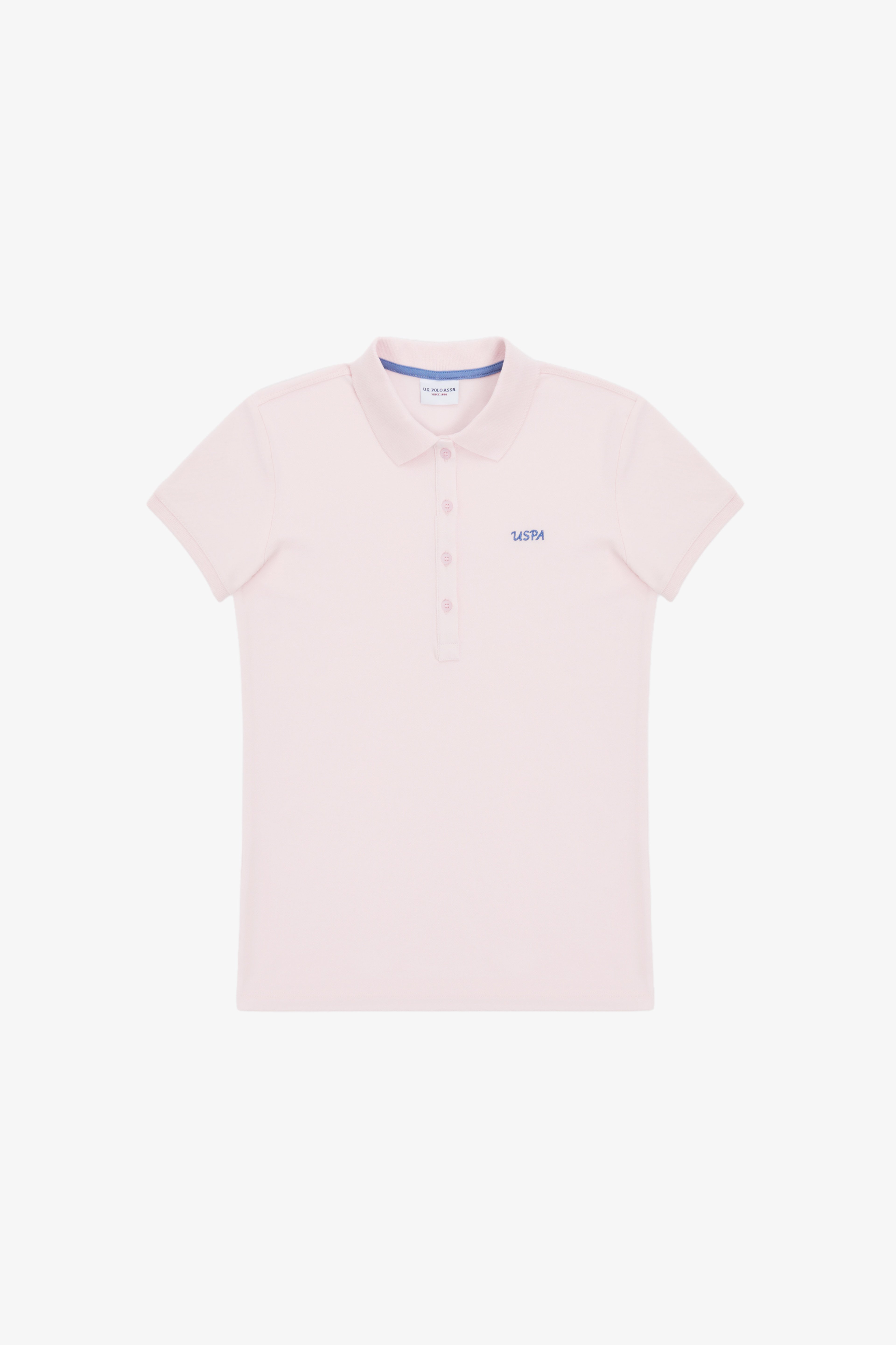 Kadın Açık Pembe Polo Yaka Düğme Detaylı Basic Tişört