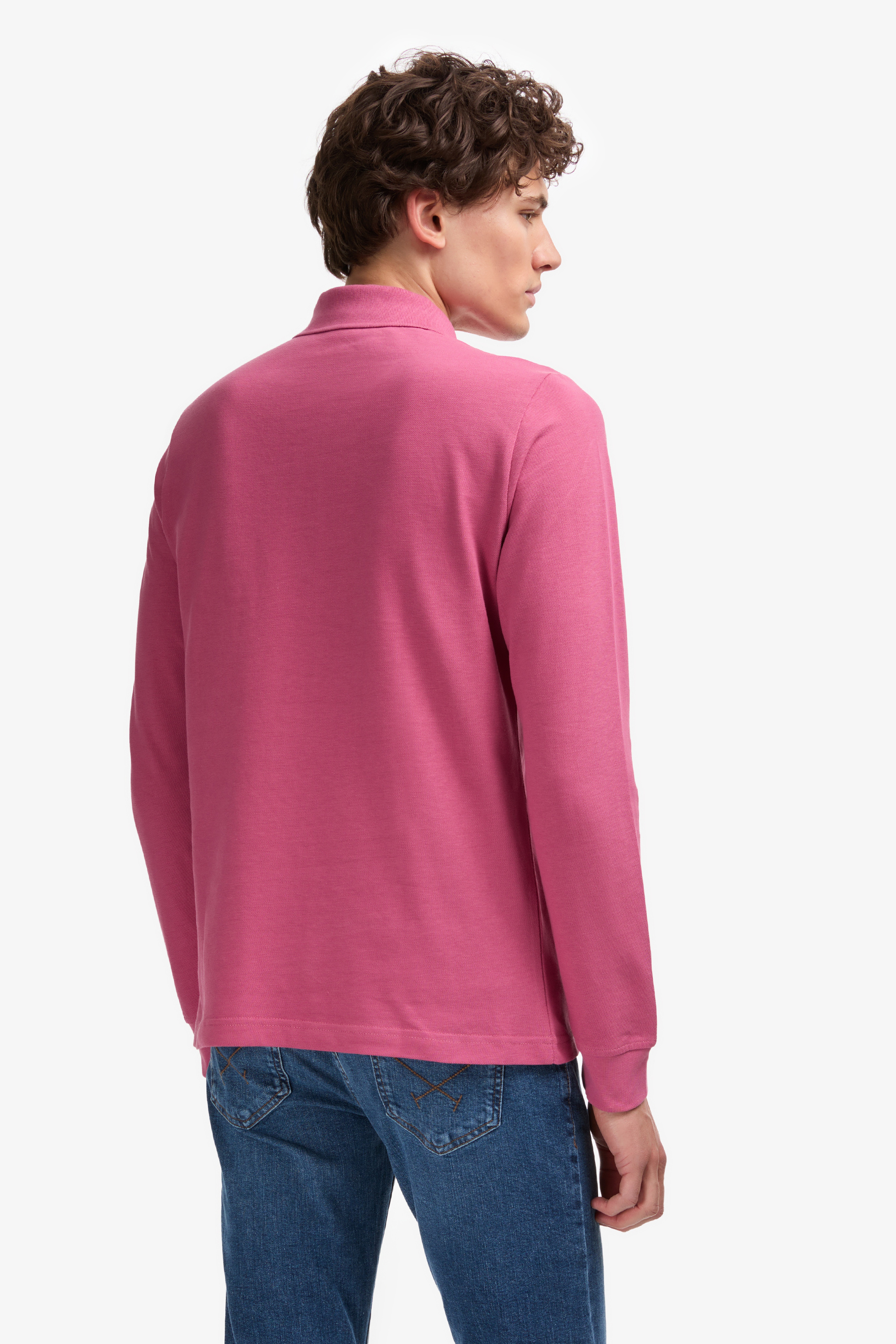 Erkek Koyu Pembe Polo Yaka Basic Sweatshirt - Image 5