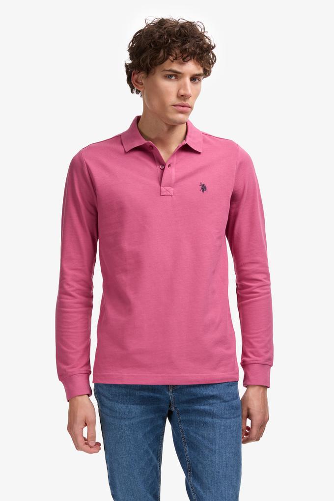Erkek Koyu Pembe Polo Yaka Basic Sweatshirt