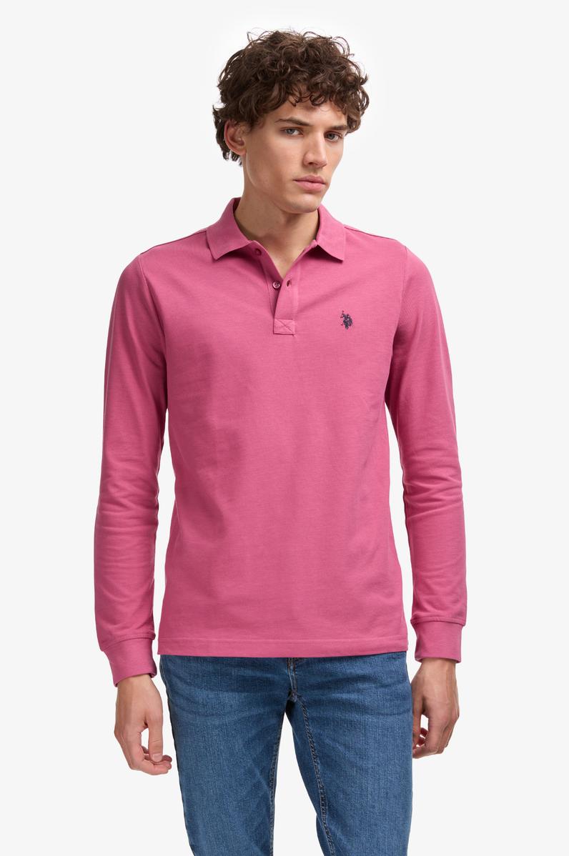 Erkek Koyu Pembe Polo Yaka Basic Sweatshirt