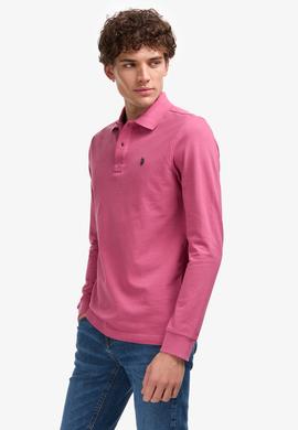 Erkek Koyu Pembe Polo Yaka Basic Sweatshirt - 50253121061