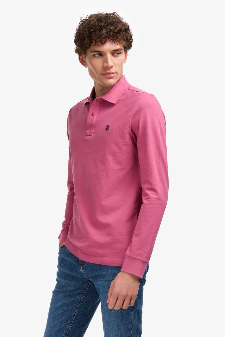 Erkek Koyu Pembe Polo Yaka Basic Sweatshirt - 50253121061