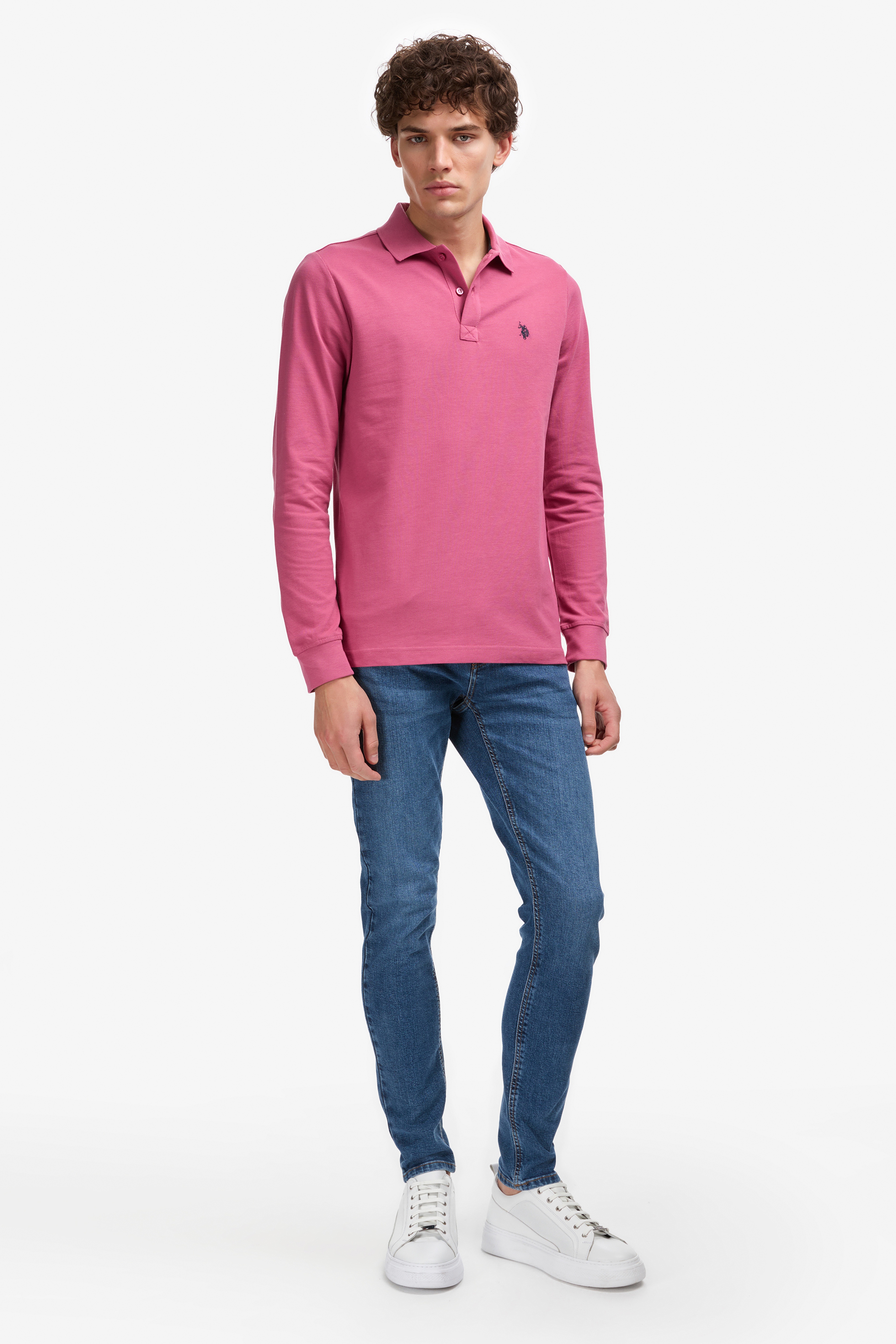 Erkek Koyu Pembe Polo Yaka Basic Sweatshirt - Image 4