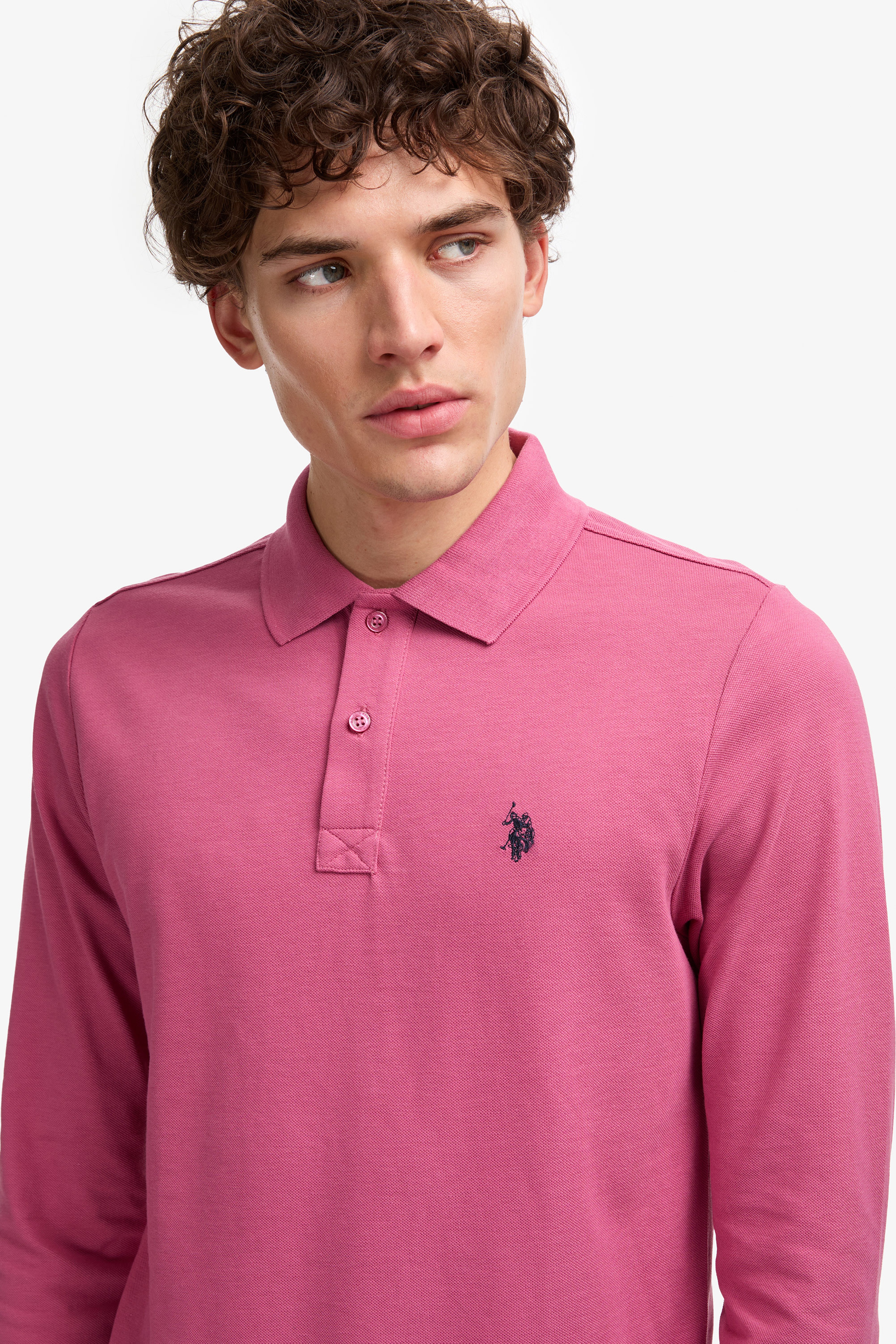 Erkek Koyu Pembe Polo Yaka Basic Sweatshirt - Image 2