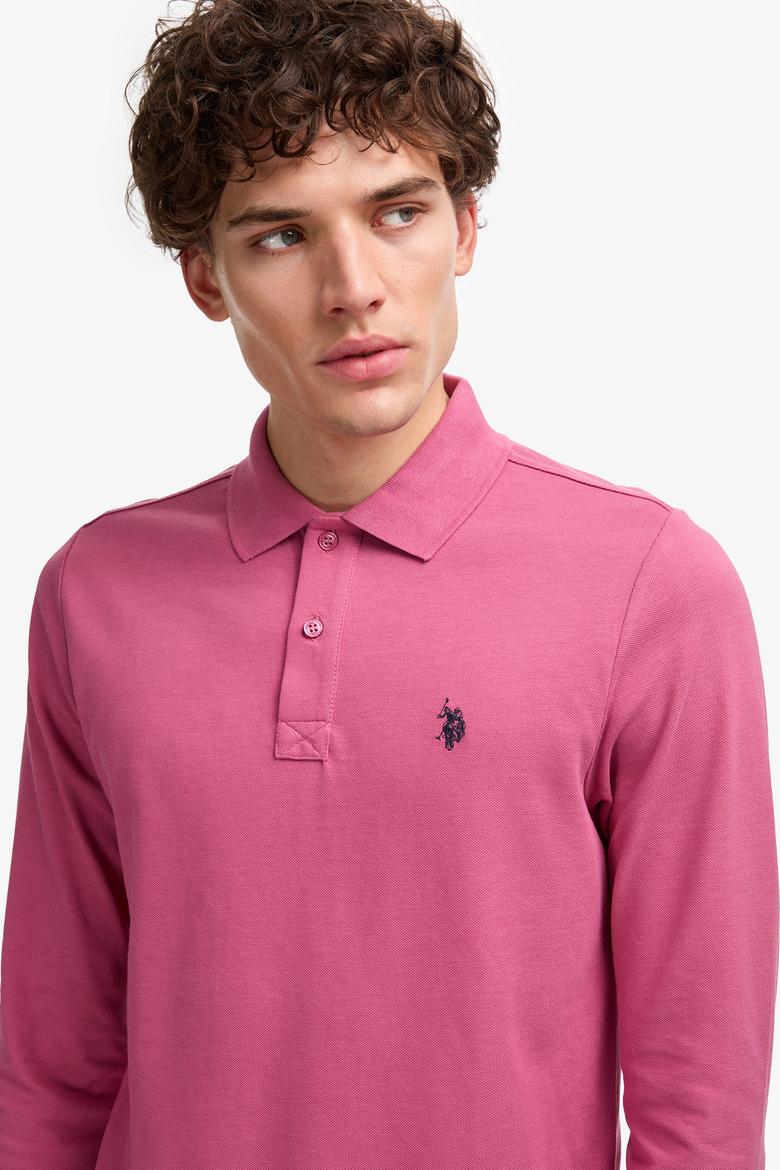 Erkek Koyu Pembe Polo Yaka Basic Sweatshirt - 50253121061