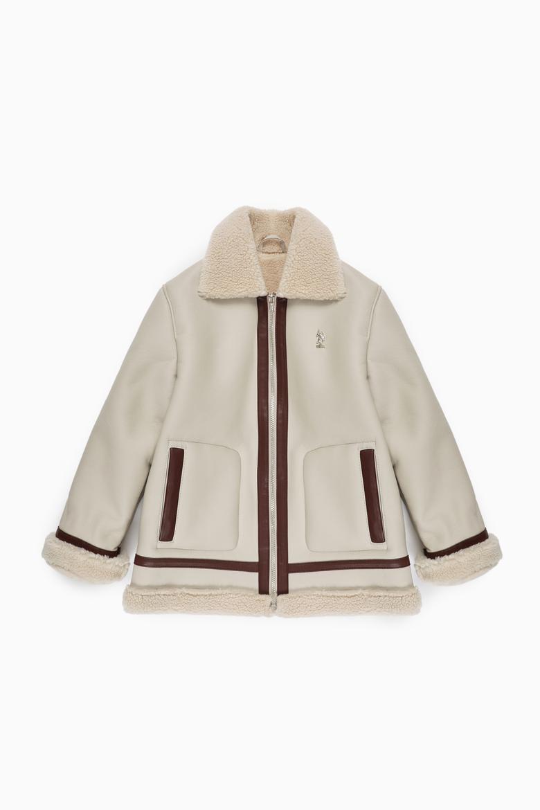 Kız Çocuk Ekru Deri Ceket