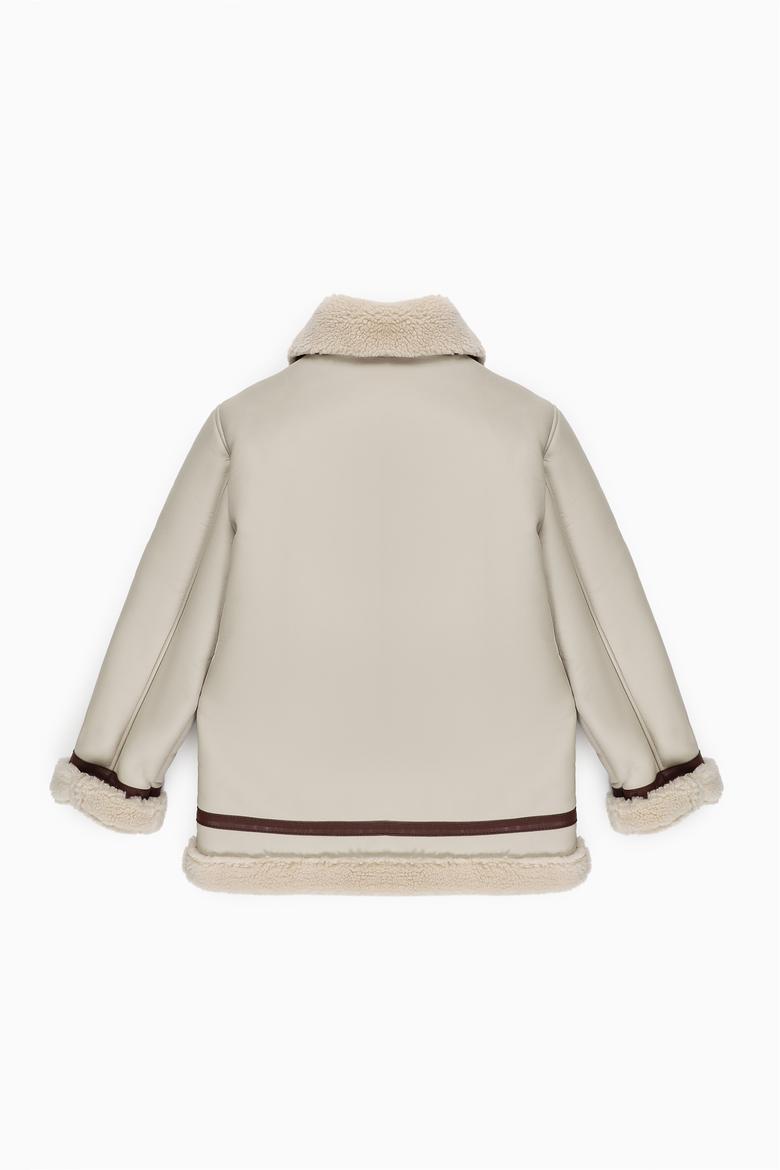 Kız Çocuk Ekru Deri Ceket - 50297191003