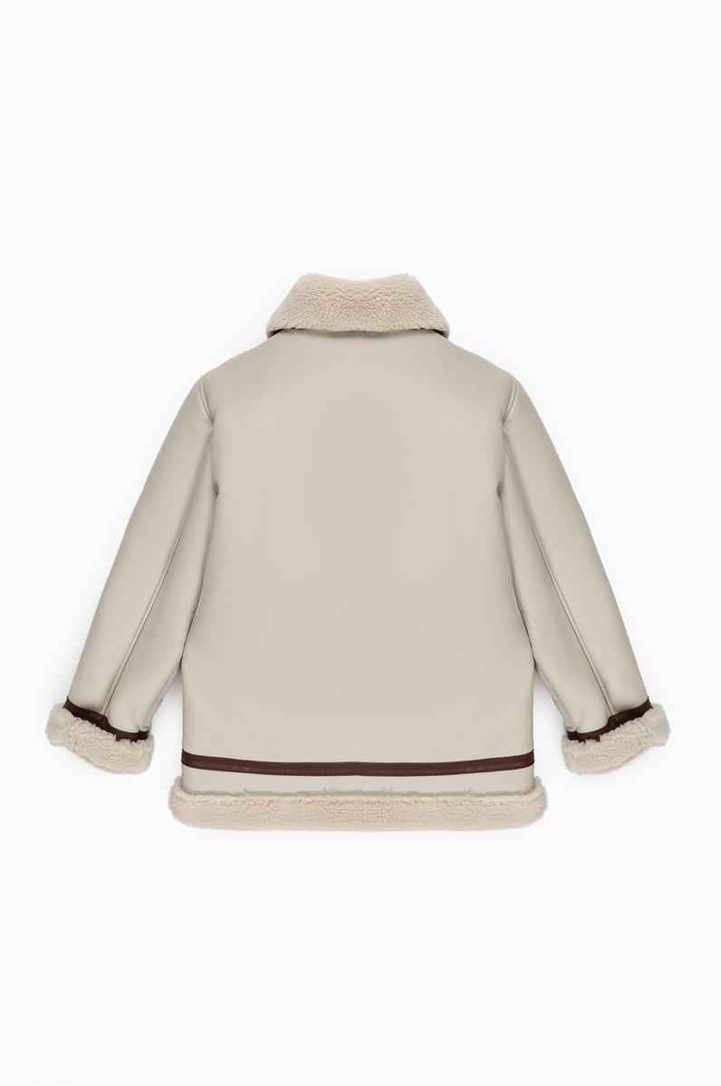 Kız Çocuk Ekru Deri Ceket