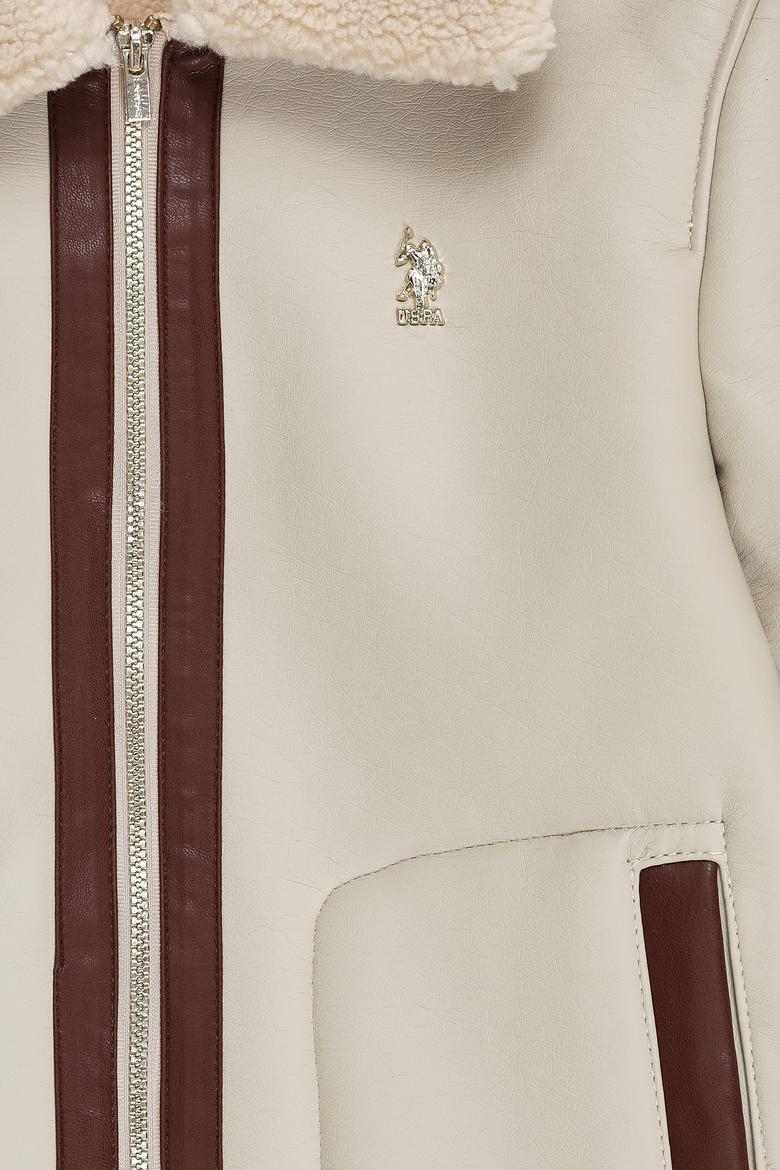 Kız Çocuk Ekru Deri Ceket - 50297191003