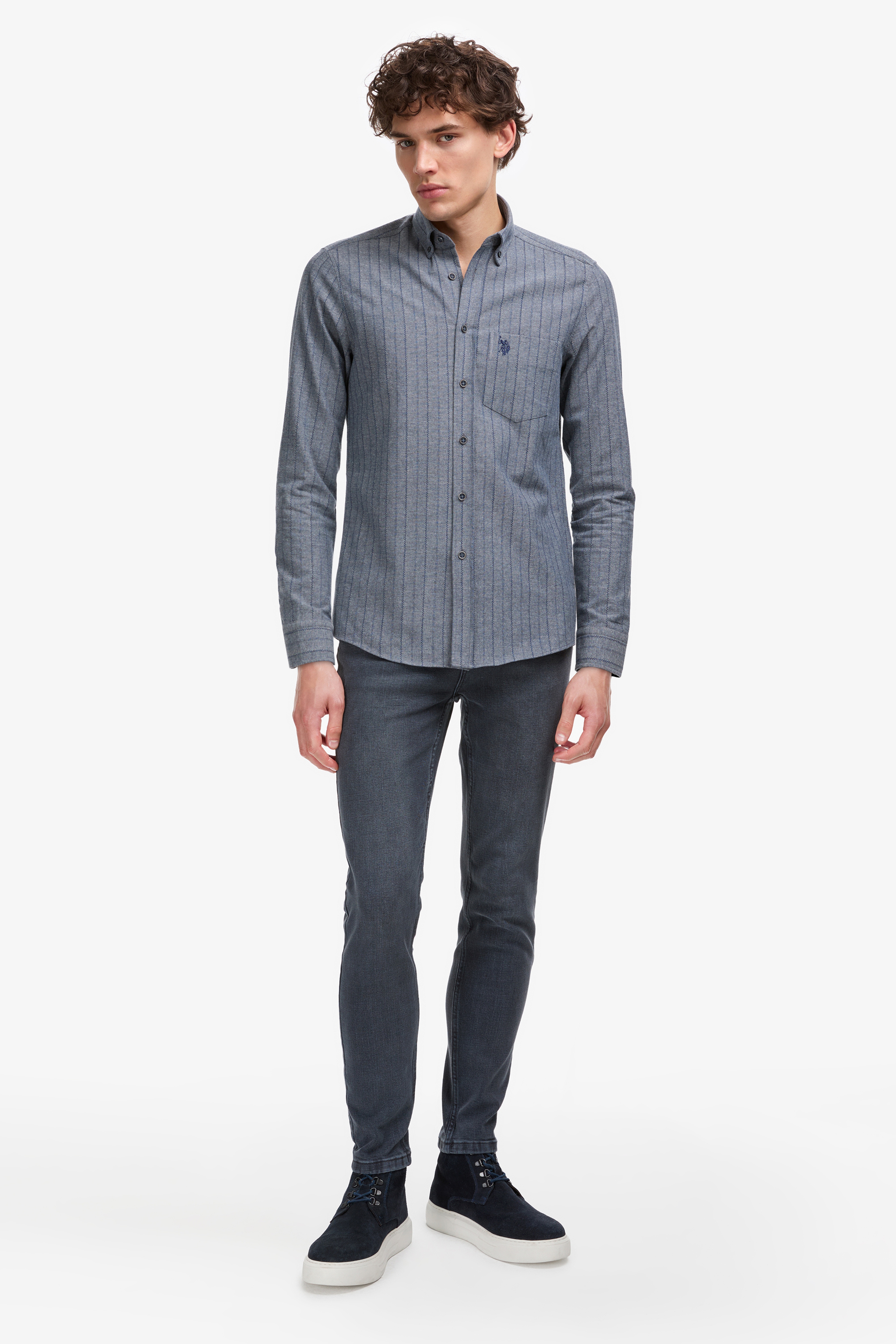 Erkek Açık Lacivert Uzun Kollu Gömlek - Image 4