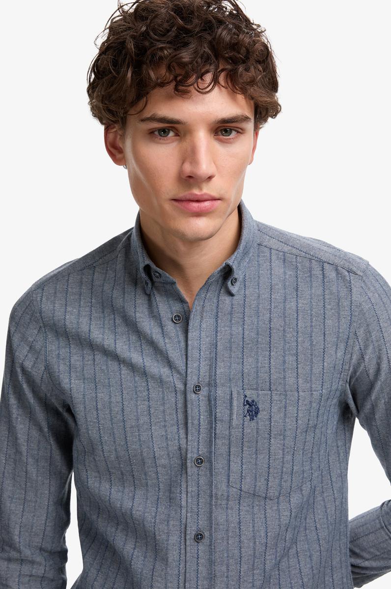 Erkek Açık Lacivert Uzun Kollu Gömlek