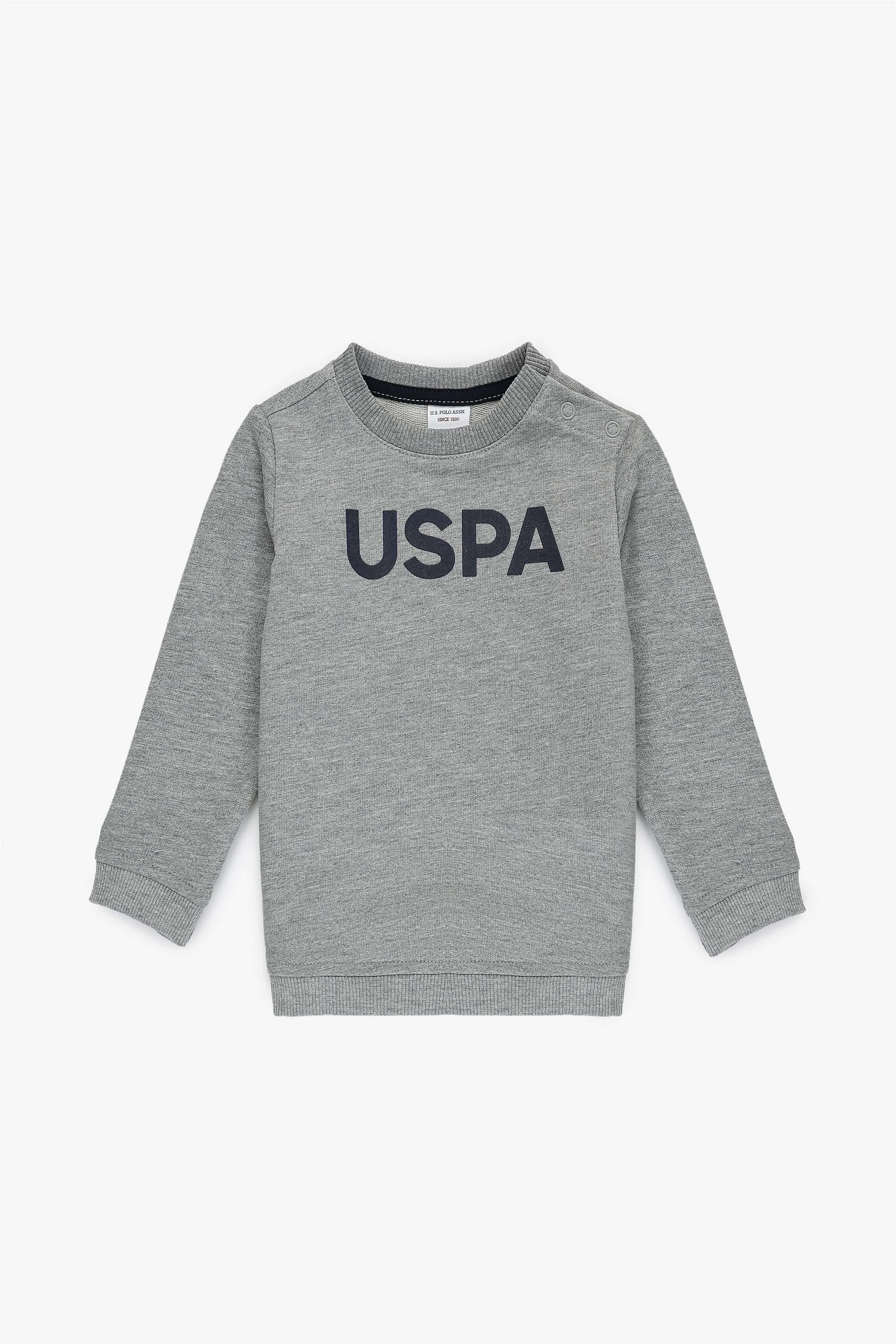 Erkek Bebek Gri Melanj Bisiklet Yaka Basic Sweatshirt