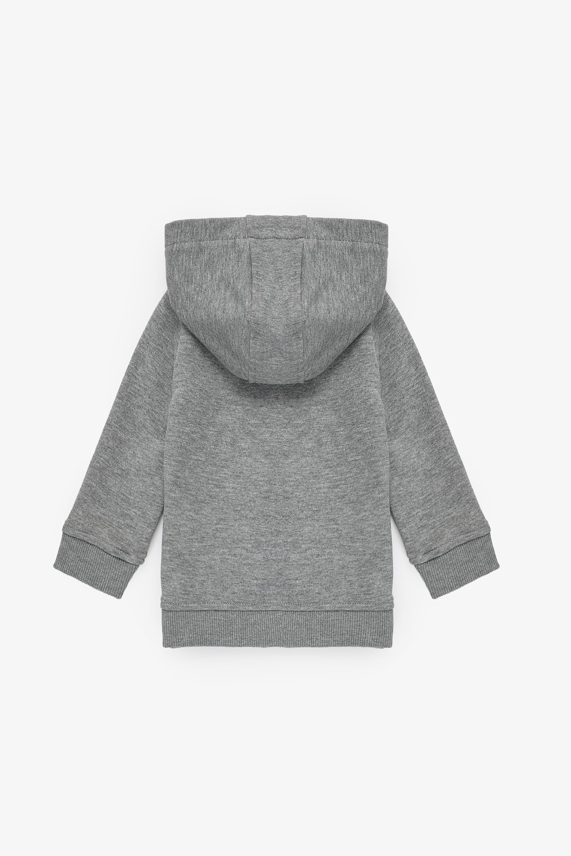 Erkek Bebek Gri Melanj Kapüşonlu Fermuarlı Basic Sweatshirt - Image 2