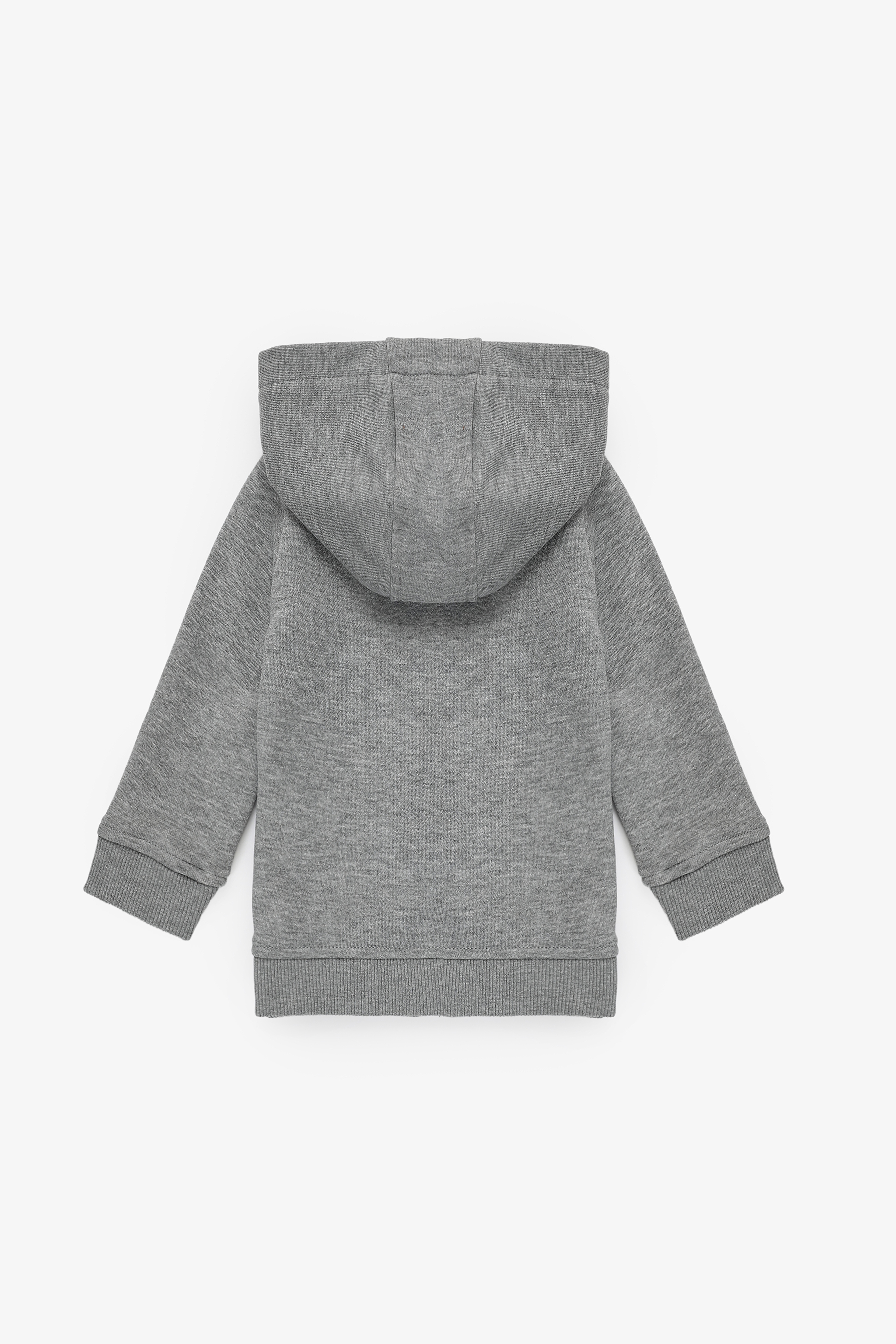 Erkek Bebek Gri Melanj Kapüşonlu Fermuarlı Basic Sweatshirt