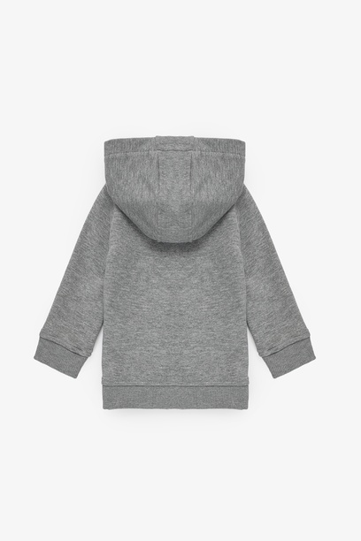 Erkek Bebek Gri Melanj Kapüşonlu Fermuarlı Basic Sweatshirt