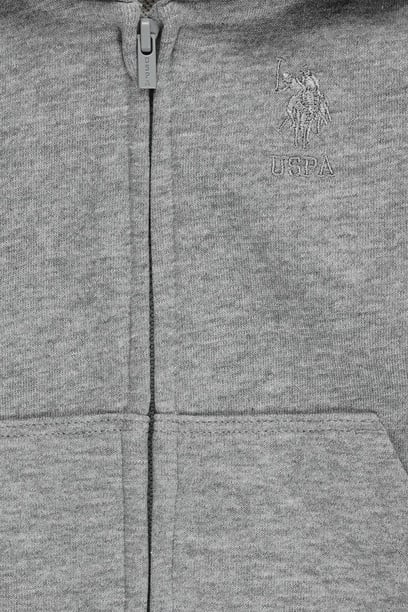 Erkek Bebek Gri Melanj Kapüşonlu Fermuarlı Basic Sweatshirt