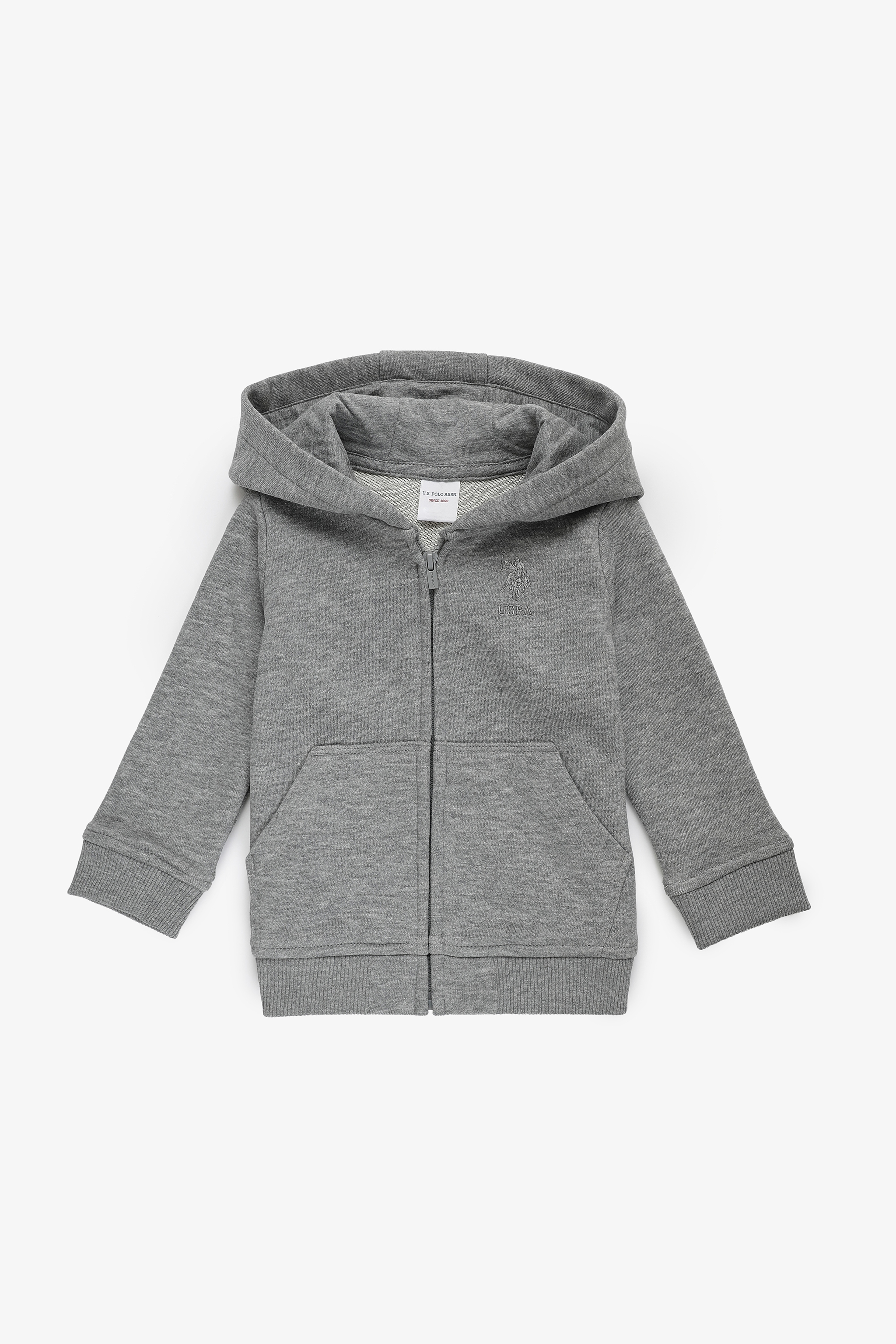 Erkek Bebek Gri Melanj Kapüşonlu Fermuarlı Basic Sweatshirt - Image 1