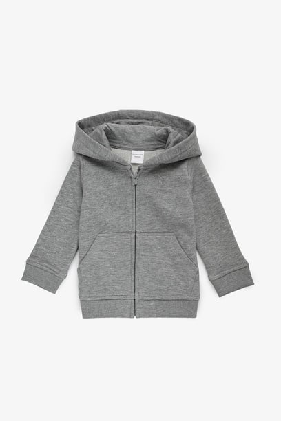 Erkek Bebek Gri Melanj Kapüşonlu Fermuarlı Basic Sweatshirt