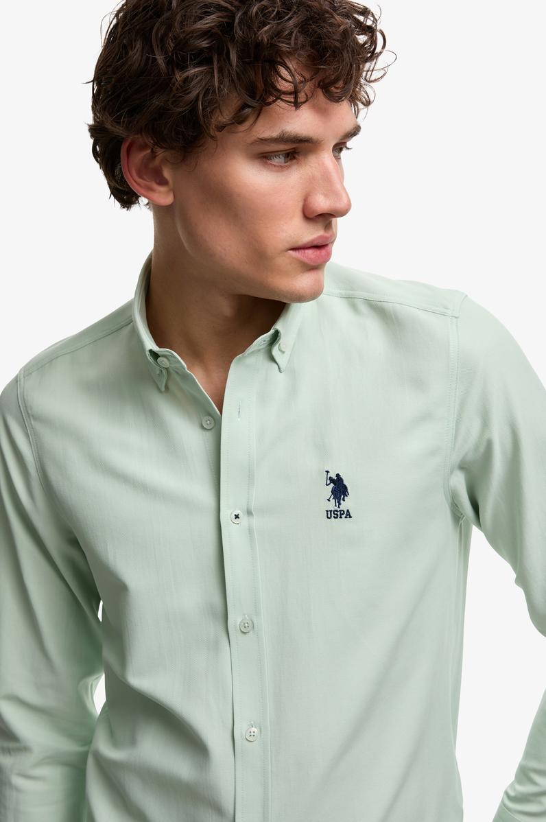 Erkek Su Yeşili Uzun Kollu Basic Gömlek