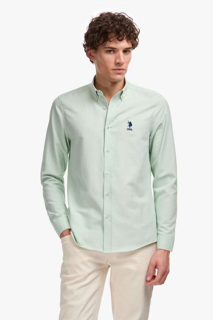 Erkek Su Yeşili Uzun Kollu Basic Gömlek