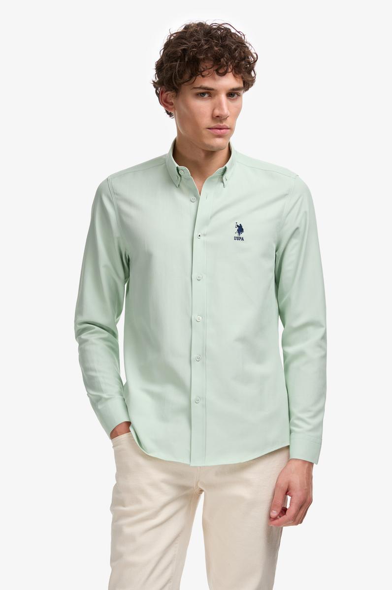 Erkek Su Yeşili Uzun Kollu Basic Gömlek