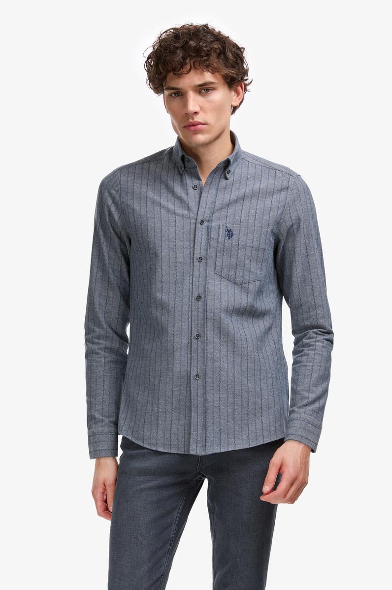 Erkek Açık Lacivert Uzun Kollu Gömlek