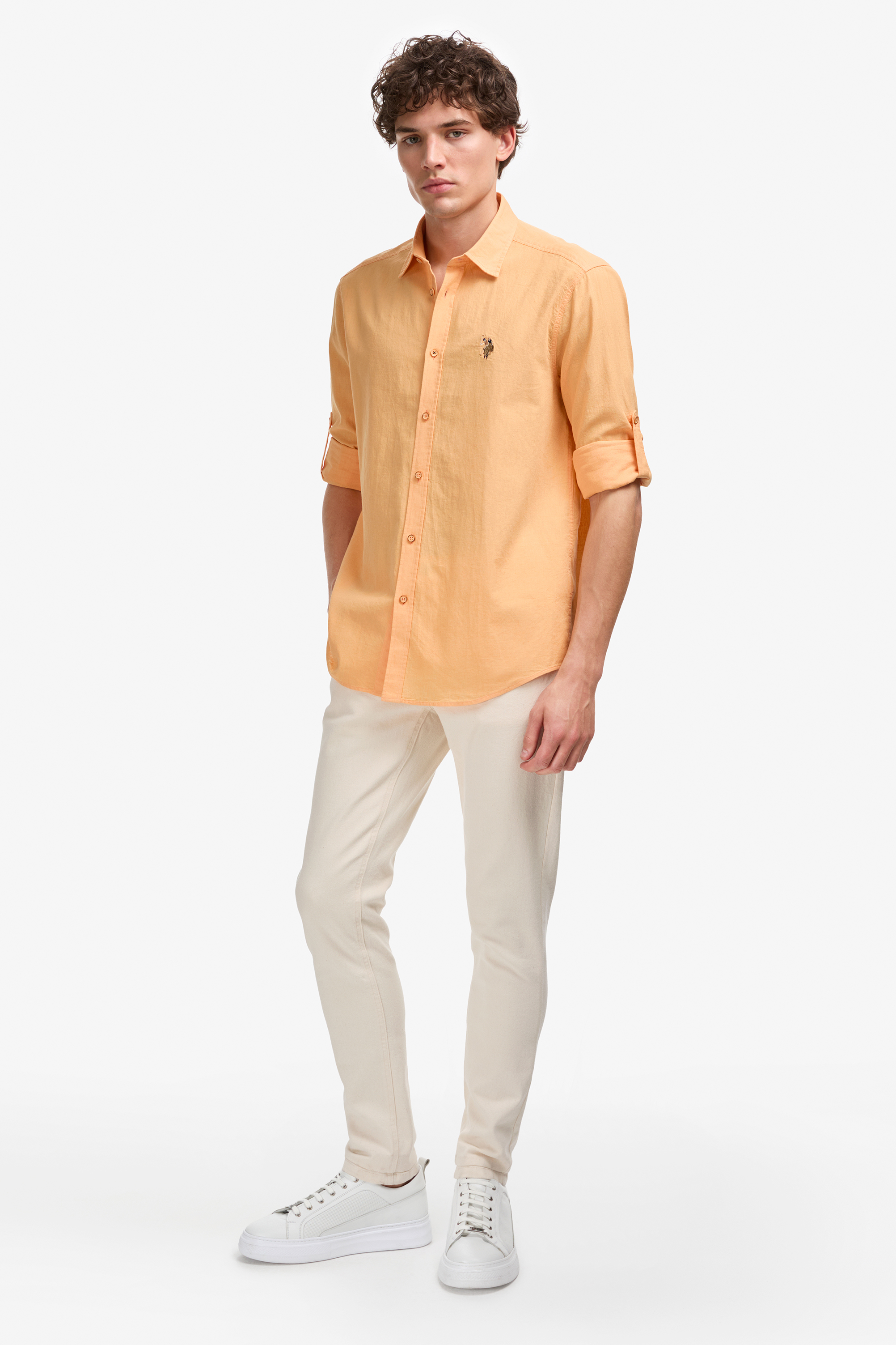 Erkek Turuncu Uzun Kollu Basic Gömlek - 50297868186