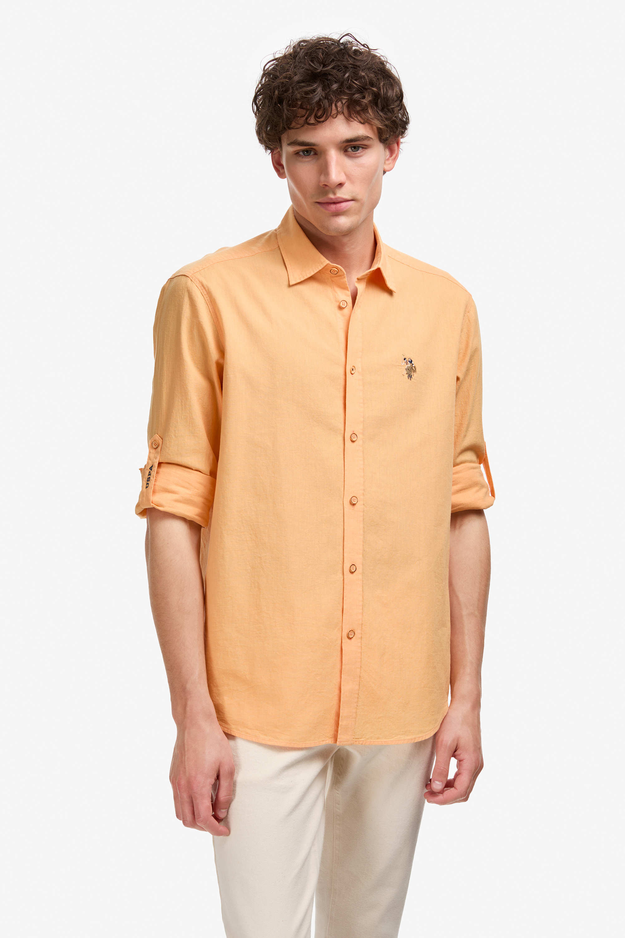 Erkek Turuncu Uzun Kollu Basic Gömlek - 50297868186