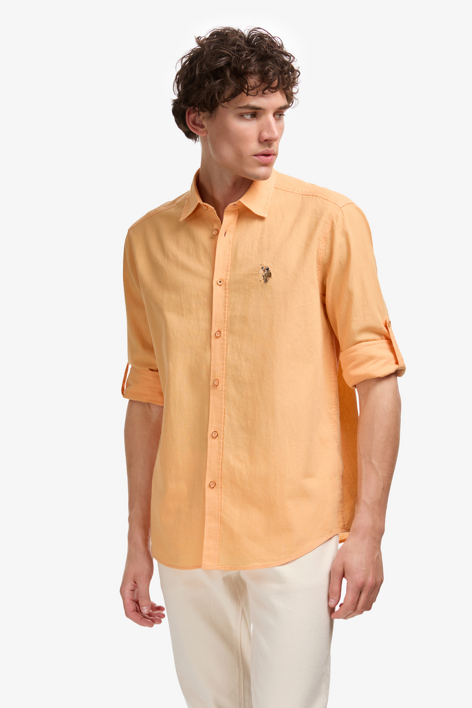 Erkek Turuncu Uzun Kollu Basic Gömlek - 50297868186