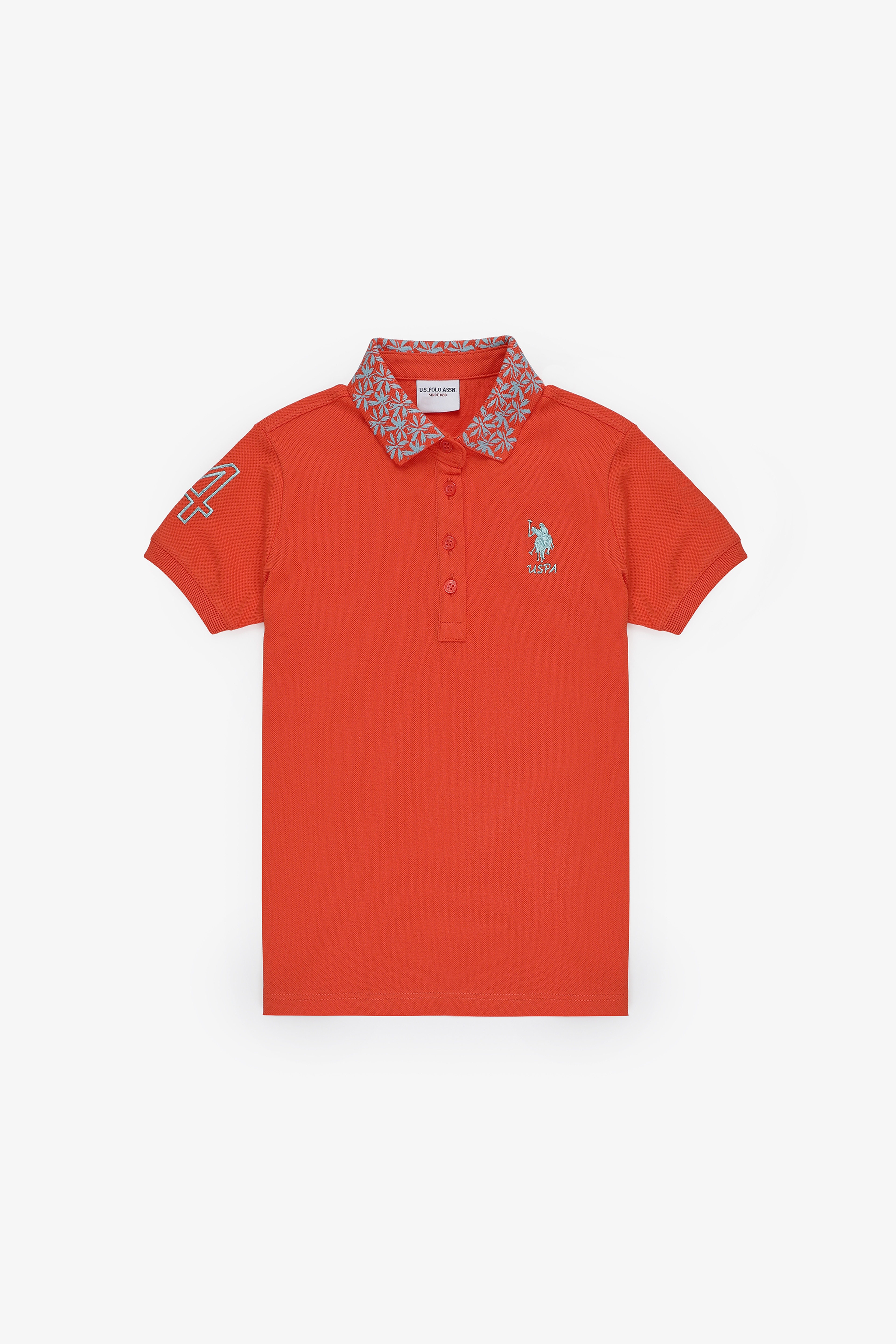 Kız Çocuk Nar Çiçeği Polo Yaka Basic Tişört - Image 1