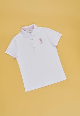 Kız Çocuk Beyaz Polo Yaka Basic Tişört - 50320287012