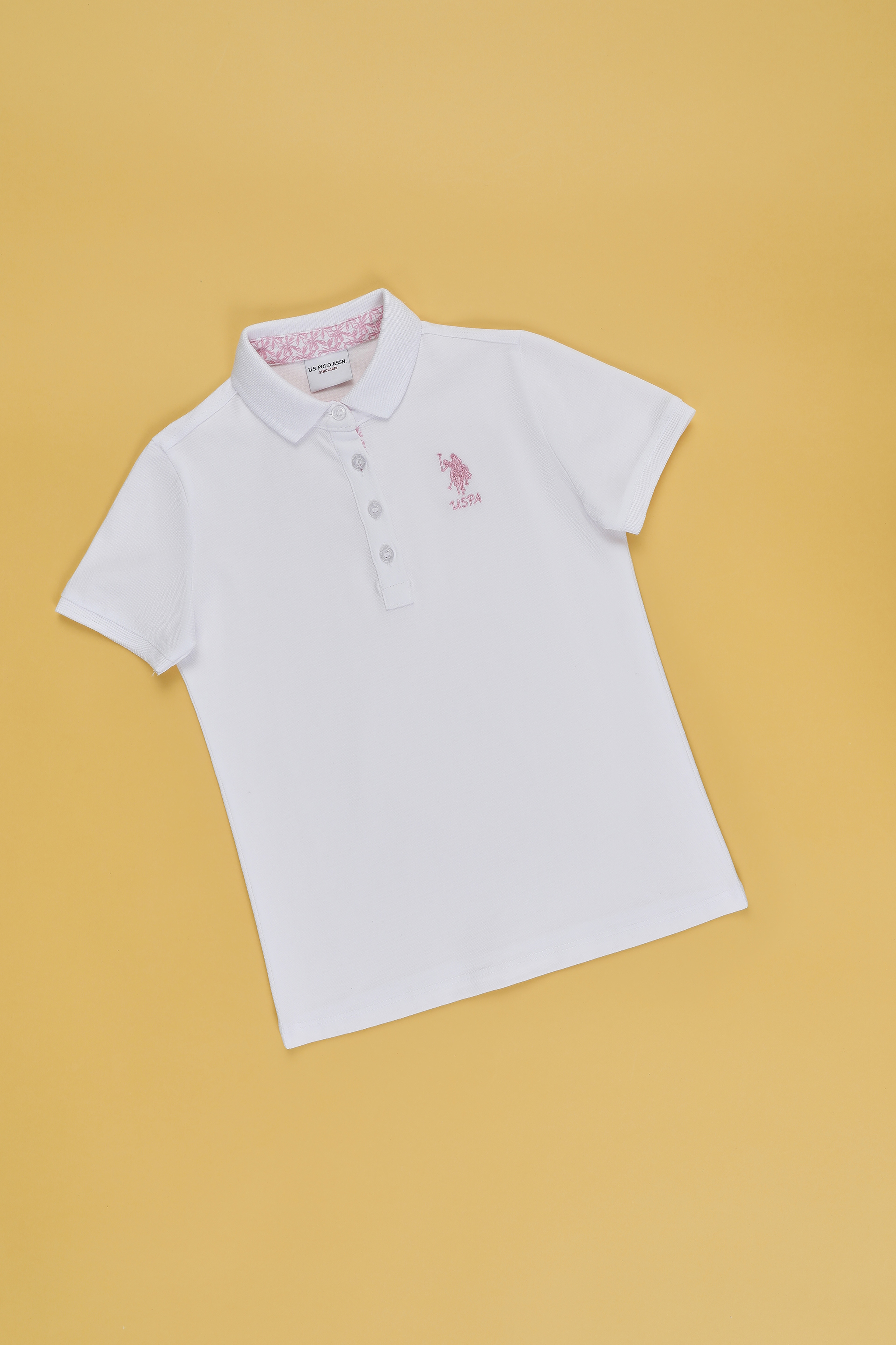 Kız Çocuk Beyaz Polo Yaka Basic Tişört - Image 1