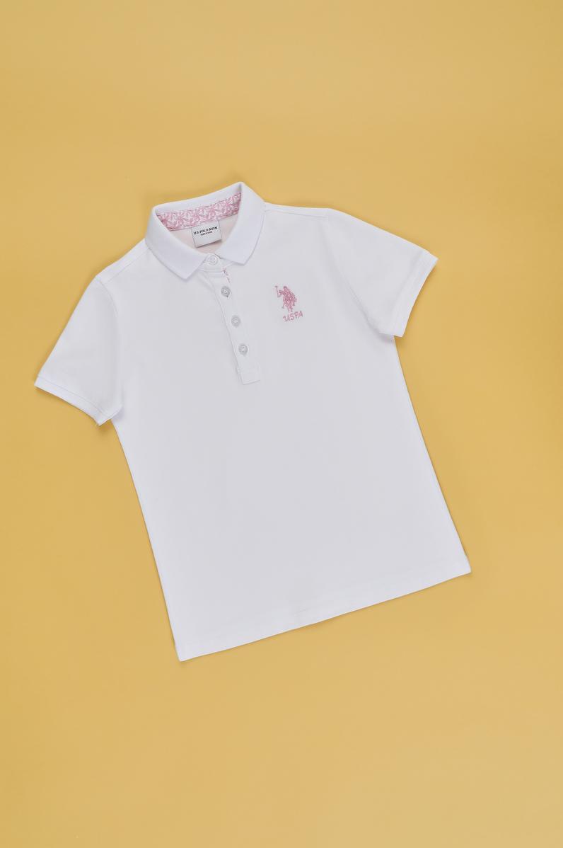 Kız Çocuk Beyaz Polo Yaka Basic Tişört