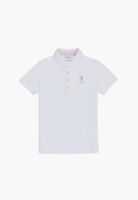 Kız Çocuk Beyaz Polo Yaka Basic Tişört - 50320287012