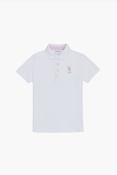 Kız Çocuk Beyaz Polo Yaka Basic Tişört